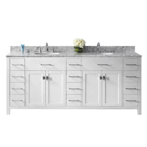 Virtu USA Caroline Parkway 78" Double Bath Vanity with Marble Top and Round Sink - Luxe Bathroom Vanities