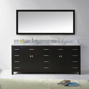 Virtu USA Caroline Parkway 78" Double Bath Vanity with White Marble Top and Square Sinks with Brushed Nickel Faucets with Matching Mirror