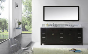 Virtu USA Caroline Parkway 78" Double Bath Vanity with White Marble Top and Square Sinks with Brushed Nickel Faucets with Matching Mirror