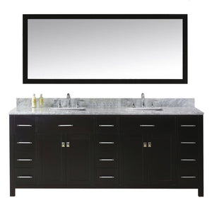 Virtu USA Caroline Parkway 78" Double Bath Vanity with Marble Top and Square Sink with Brushed Nickel Faucet and Mirror - Luxe Bathroom Vanities Luxury Bathroom Fixtures Bathroom Furniture