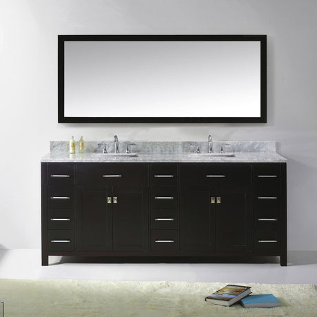 Virtu USA Caroline Parkway 78" Double Bath Vanity with White Marble Top and Square Sinks with Matching Mirror