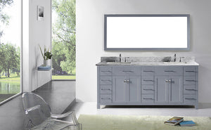 Virtu USA Caroline Parkway 78" Double Bath Vanity with White Marble Top and Square Sinks with Brushed Nickel Faucets with Matching Mirror