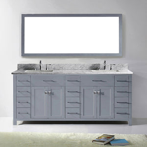 Virtu USA Caroline Parkway 78" Double Bath Vanity with White Marble Top and Square Sinks with Matching Mirror