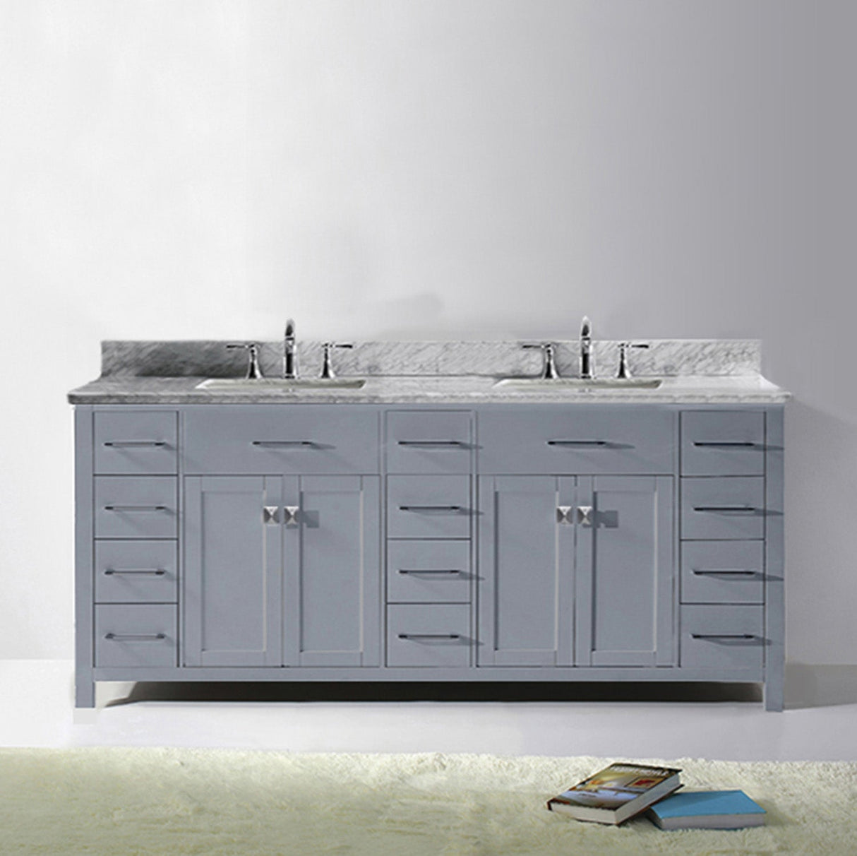 Virtu USA Caroline Parkway 78" Double Bath Vanity with White Marble Top and Square Sinks