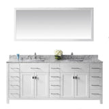 Virtu USA Caroline Parkway 78" Double Bath Vanity with Marble Top and Square Sink with Brushed Nickel Faucet and Mirror - Luxe Bathroom Vanities