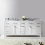 Virtu USA Caroline Parkway 78" Double Bath Vanity with White Marble Top and Square Sinks