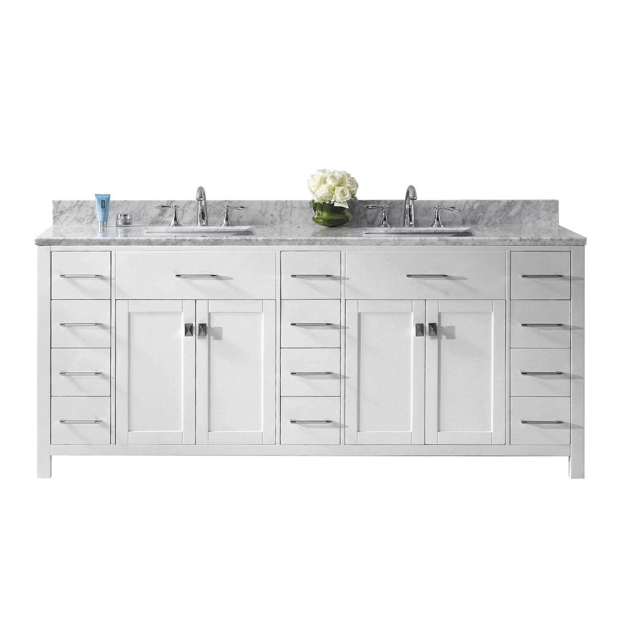 Virtu USA Caroline Parkway 78" Double Bath Vanity with Marble Top and Square Sink - Luxe Bathroom Vanities Luxury Bathroom Fixtures Bathroom Furniture