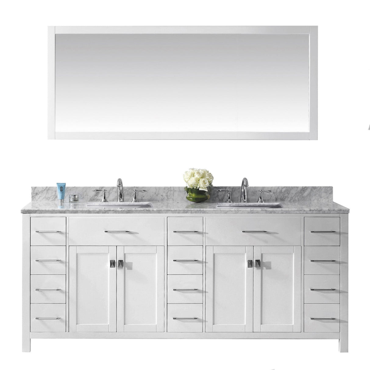 Virtu USA Caroline Parkway 78" Double Bath Vanity with Marble Top and Square Sink with Mirror - Luxe Bathroom Vanities