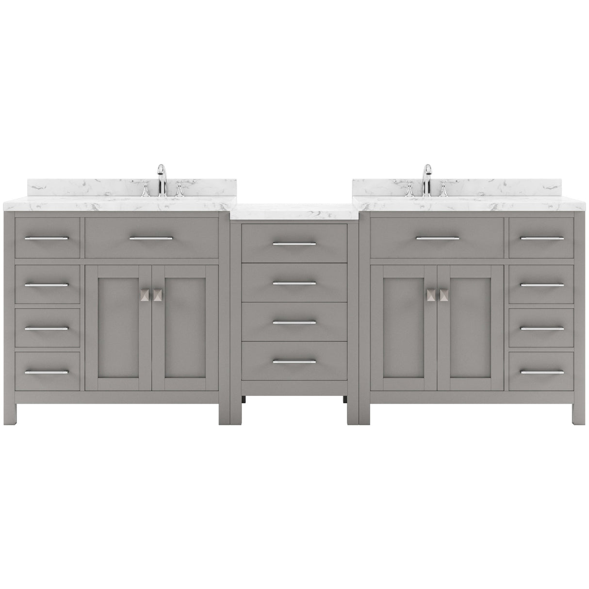 Virtu USA Caroline Parkway 93" Double Bath Vanity with White Quartz Top and Round Sinks with Polished Chrome Faucets with Matching Mirror