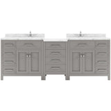 Virtu USA Caroline Parkway 93" Double Bath Vanity with White Quartz Top and Round Sinks with Brushed Nickel Faucets with Matching Mirror