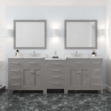 Virtu USA Caroline Parkway 93" Double Bath Vanity with White Quartz Top and Round Sinks with Brushed Nickel Faucets with Matching Mirror