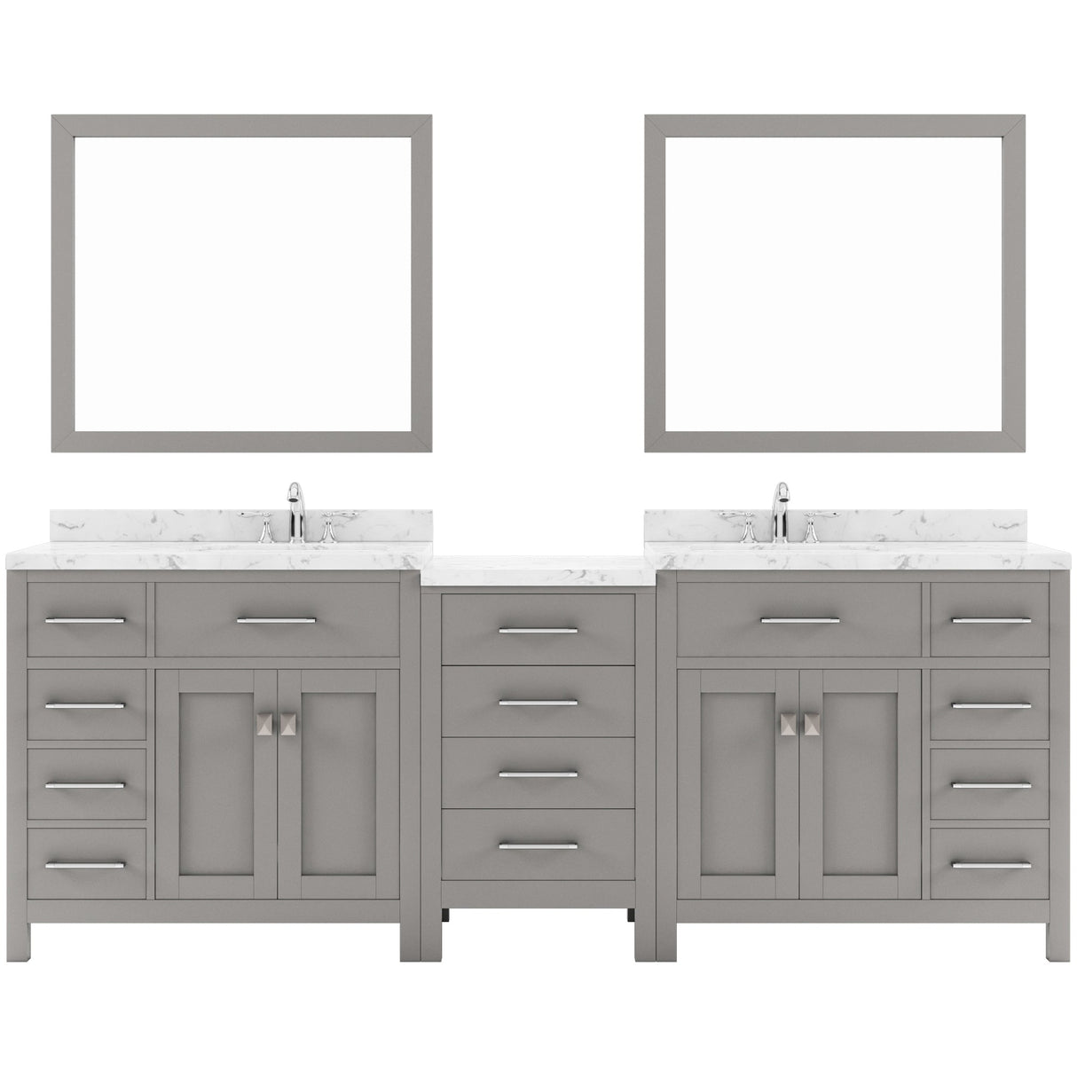 Virtu USA Caroline Parkway 93" Double Bath Vanity with White Quartz Top and Round Sinks with Polished Chrome Faucets with Matching Mirror - Luxe Bathroom Vanities