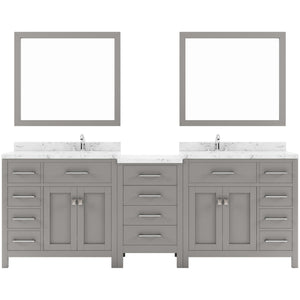 Virtu USA Caroline Parkway 93" Double Bath Vanity with White Quartz Top and Round Sinks with Polished Chrome Faucets with Matching Mirror - Luxe Bathroom Vanities