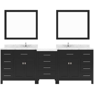 Virtu USA Caroline Parkway 93" Double Bath Vanity with White Quartz Top and Round Sinks with Brushed Nickel Faucets with Matching Mirror - Luxe Bathroom Vanities
