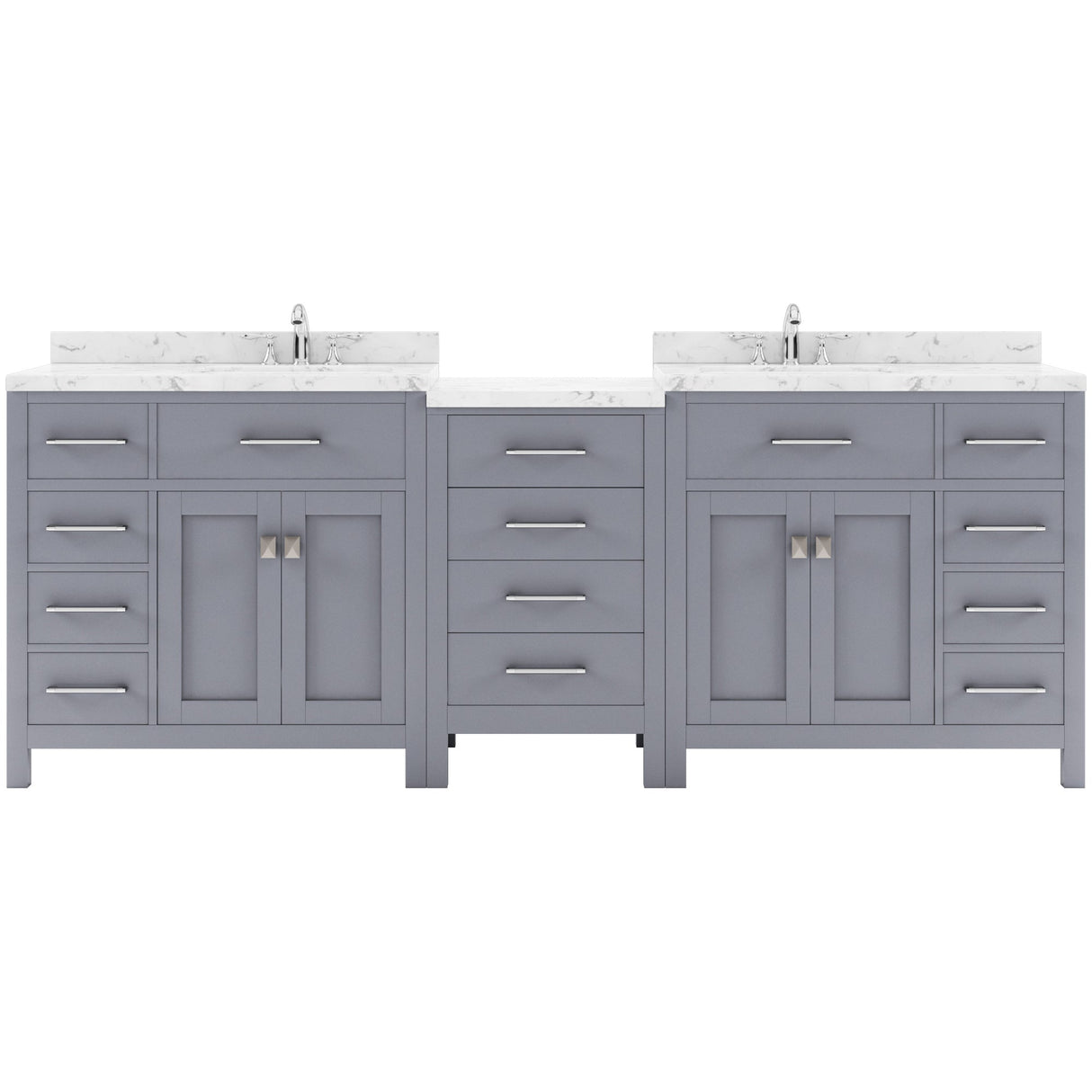 Virtu USA Caroline Parkway 93" Double Bath Vanity with White Quartz Top and Round Sinks with Brushed Nickel Faucets with Matching Mirror