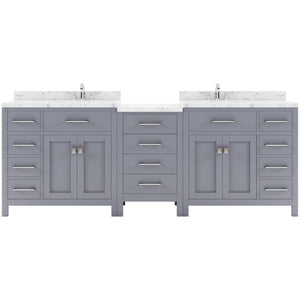 Virtu USA Caroline Parkway 93" Double Bath Vanity with White Quartz Top and Round Sinks with Brushed Nickel Faucets with Matching Mirror