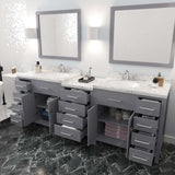 Virtu USA Caroline Parkway 93" Double Bath Vanity with White Quartz Top and Round Sinks with Polished Chrome Faucets with Matching Mirror