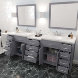 Virtu USA Caroline Parkway 93" Double Bath Vanity with White Quartz Top and Round Sinks with Brushed Nickel Faucets with Matching Mirror