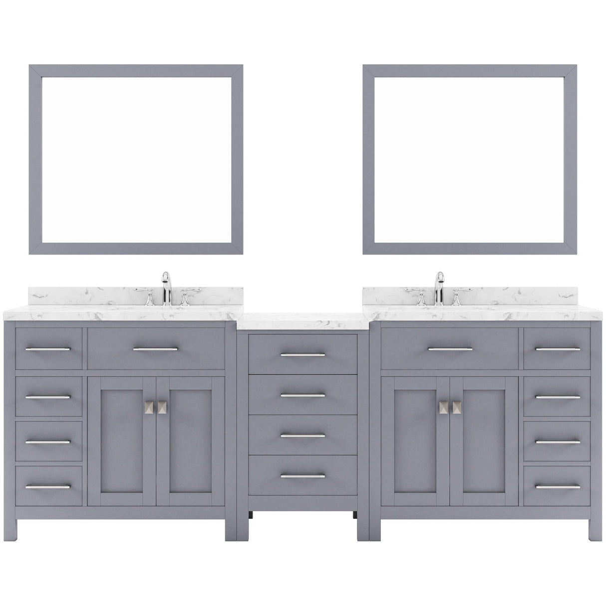 Virtu USA Caroline Parkway 93" Double Bath Vanity with White Quartz Top and Round Sinks with Brushed Nickel Faucets with Matching Mirror - Luxe Bathroom Vanities