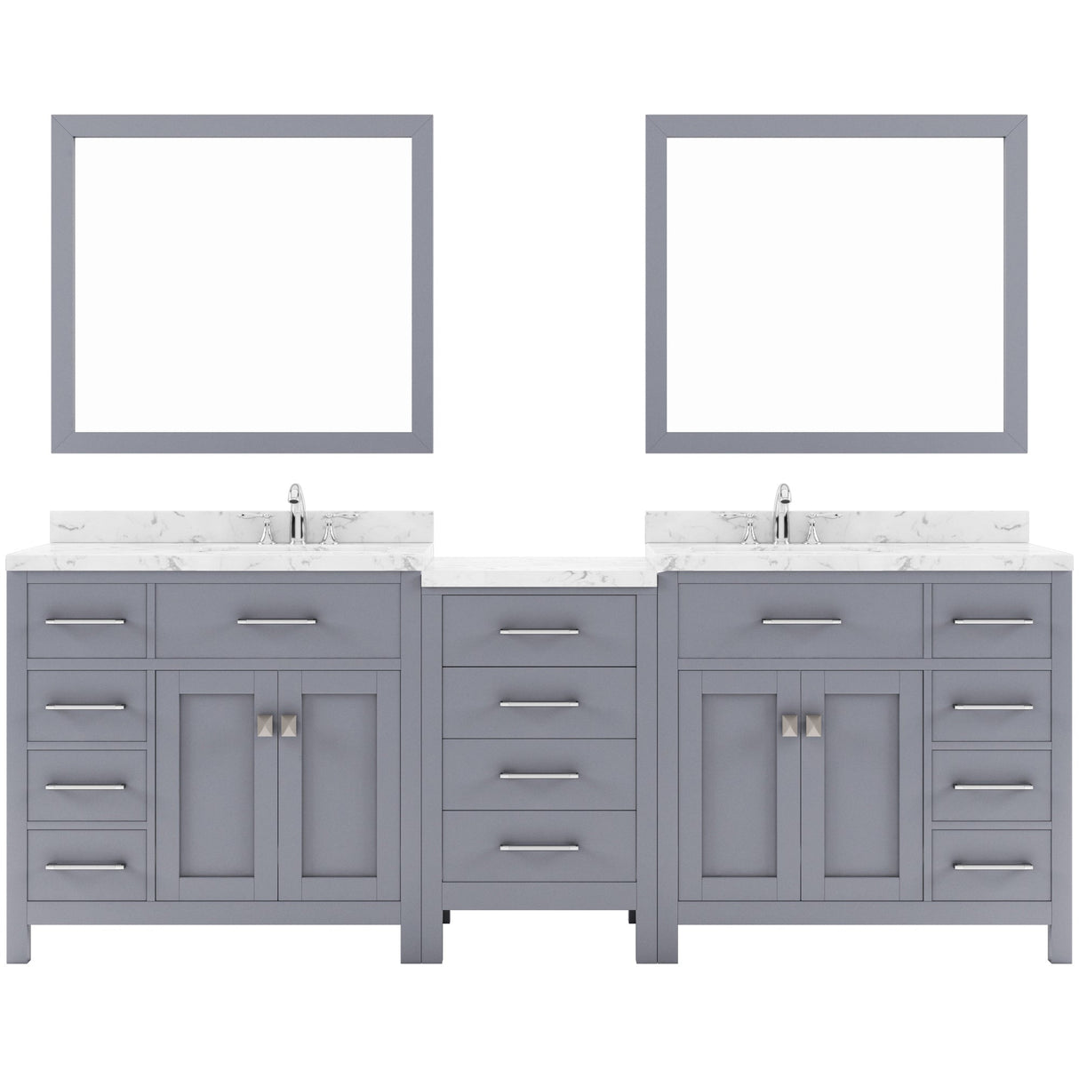 Virtu USA Caroline Parkway 93" Double Bath Vanity with White Quartz Top and Round Sinks with Polished Chrome Faucets with Matching Mirror - Luxe Bathroom Vanities