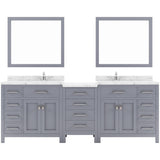 Virtu USA Caroline Parkway 93" Double Bath Vanity with White Quartz Top and Round Sinks with Polished Chrome Faucets with Matching Mirror - Luxe Bathroom Vanities