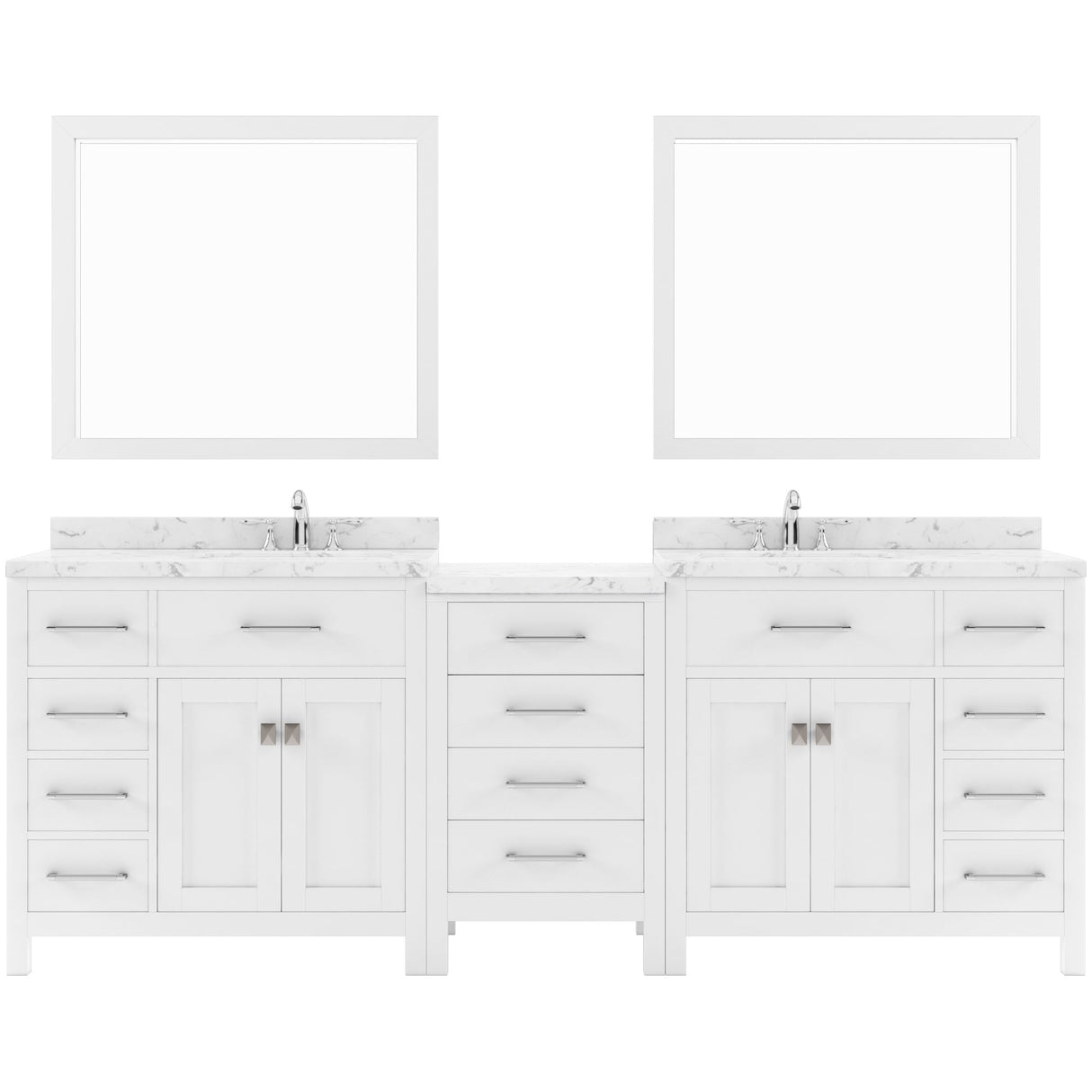 Virtu USA Caroline Parkway 93" Double Bath Vanity with White Quartz Top and Round Sinks with Polished Chrome Faucets with Matching Mirror - Luxe Bathroom Vanities