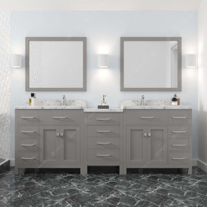 Virtu USA Caroline Parkway 93" Double Bath Vanity with White Quartz Top and Square Sinks with Matching Mirror