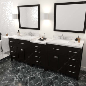 Virtu USA Caroline Parkway 93" Double Bath Vanity with White Quartz Top and Square Sinks with Polished Chrome Faucets with Matching Mirror