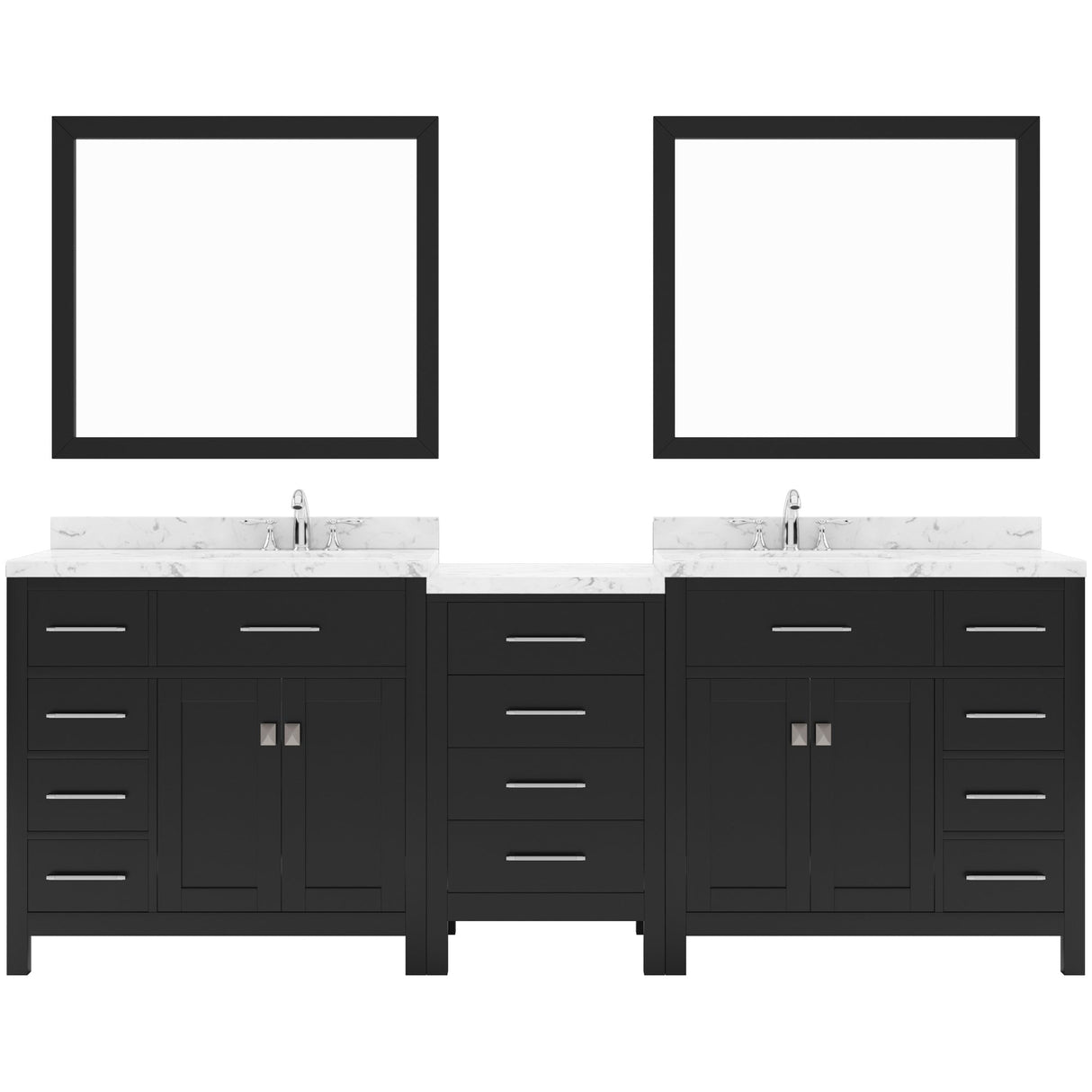 Virtu USA Caroline Parkway 93" Double Bath Vanity with White Quartz Top and Square Sinks with Matching Mirror - Luxe Bathroom Vanities