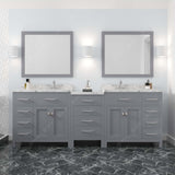 Virtu USA Caroline Parkway 93" Double Bath Vanity with White Quartz Top and Square Sinks with Matching Mirror