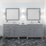 Virtu USA Caroline Parkway 93" Double Bath Vanity with White Quartz Top and Square Sinks with Polished Chrome Faucets with Matching Mirror