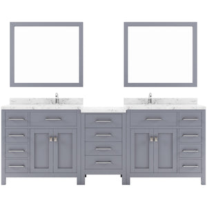 Virtu USA Caroline Parkway 93" Double Bath Vanity with White Quartz Top and Square Sinks with Polished Chrome Faucets with Matching Mirror - Luxe Bathroom Vanities