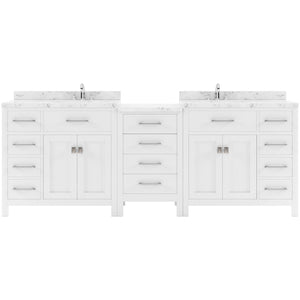 Virtu USA Caroline Parkway 93" Double Bath Vanity with White Quartz Top and Square Sinks with Polished Chrome Faucets with Matching Mirror