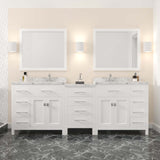 Virtu USA Caroline Parkway 93" Double Bath Vanity with White Quartz Top and Square Sinks with Matching Mirror