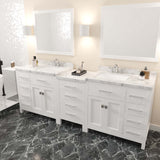 Virtu USA Caroline Parkway 93" Double Bath Vanity with White Quartz Top and Square Sinks with Matching Mirror