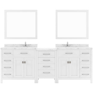 Virtu USA Caroline Parkway 93" Double Bath Vanity with White Quartz Top and Square Sinks with Polished Chrome Faucets with Matching Mirror - Luxe Bathroom Vanities