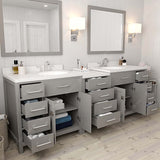 Virtu USA Caroline Parkway 93" Double Bath Vanity with Dazzle White Top and Round Sinks with Matching Mirror