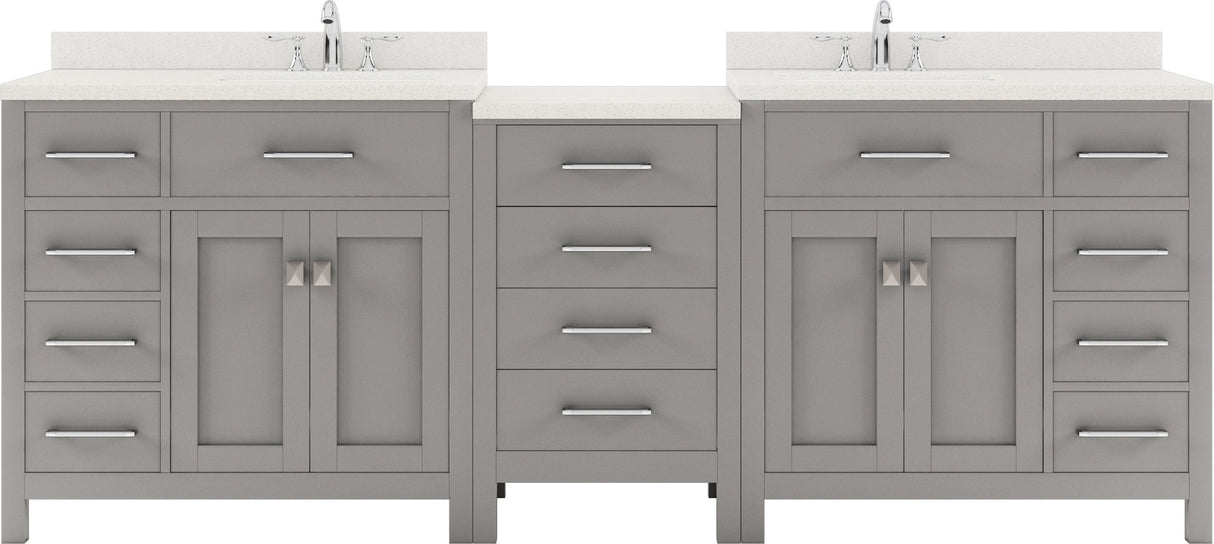 Virtu USA Caroline Parkway 93" Double Bath Vanity with Dazzle White Top and Round Sinks with Matching Mirror