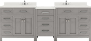 Virtu USA Caroline Parkway 93" Double Bath Vanity with Dazzle White Top and Round Sinks with Matching Mirror