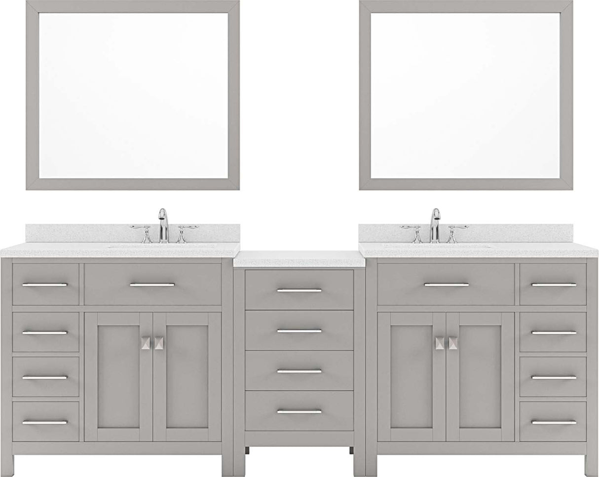 Virtu USA Caroline Parkway 93" Double Bath Vanity in Cashmere Grey with Dazzle White Top and Round Sink with Mirrors - Luxe Bathroom Vanities Luxury Bathroom Fixtures Bathroom Furniture