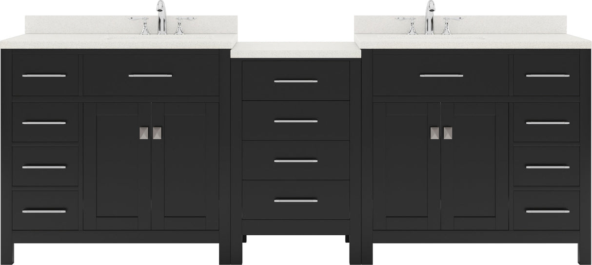 Virtu USA Caroline Parkway 93" Double Bath Vanity with Dazzle White Top and Round Sinks with Matching Mirror