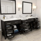 Virtu USA Caroline Parkway 93" Double Bath Vanity with Dazzle White Top and Round Sinks with Matching Mirror