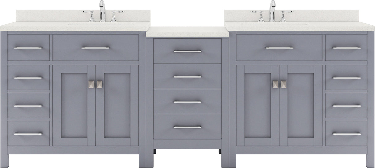 Virtu USA Caroline Parkway 93" Double Bath Vanity with Dazzle White Top and Round Sinks with Matching Mirror