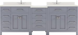 Virtu USA Caroline Parkway 93" Double Bath Vanity with Dazzle White Top and Round Sinks with Matching Mirror