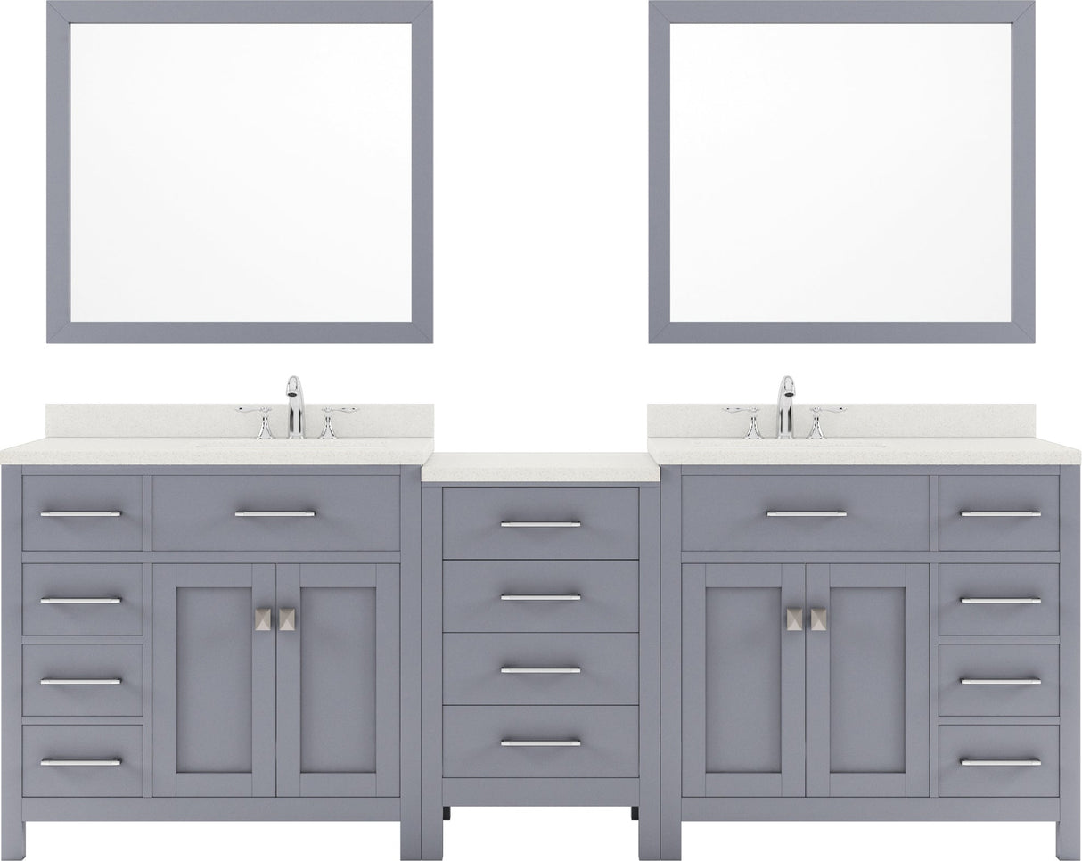 Virtu USA Caroline Parkway 93" Double Bath Vanity with Dazzle White Top and Round Sinks with Matching Mirror - Luxe Bathroom Vanities