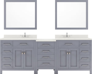 Virtu USA Caroline Parkway 93" Double Bath Vanity with Dazzle White Top and Round Sinks with Matching Mirror - Luxe Bathroom Vanities