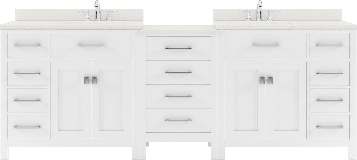 Virtu USA Caroline Parkway 93" Double Bath Vanity with Dazzle White Top and Round Sinks with Matching Mirror