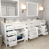 Virtu USA Caroline Parkway 93" Double Bath Vanity with Dazzle White Top and Round Sinks with Matching Mirror