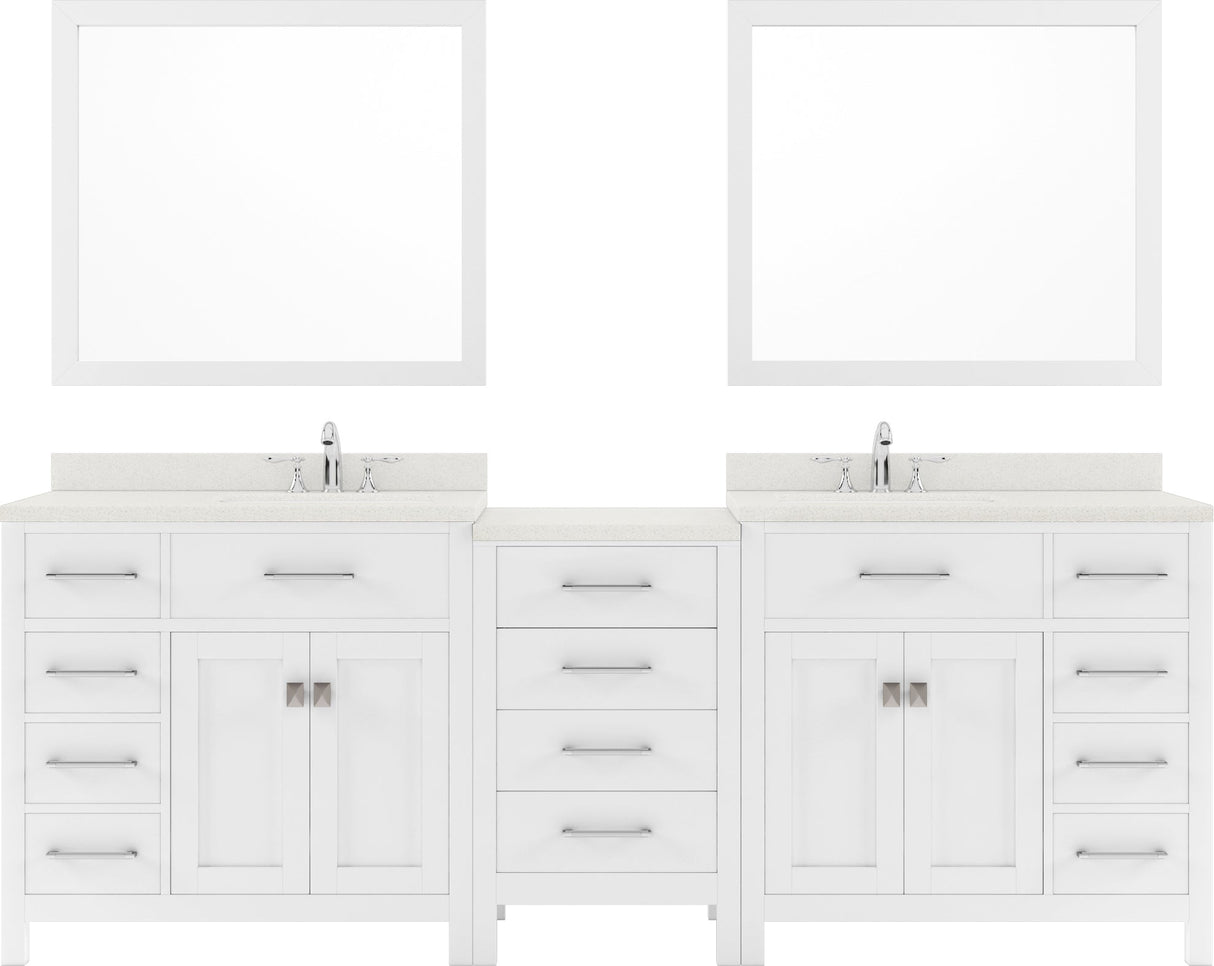 Virtu USA Caroline Parkway 93" Double Bath Vanity with Dazzle White Top and Round Sink with Mirrors - Luxe Bathroom Vanities