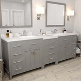 Virtu USA Caroline Parkway 93" Double Bath Vanity with Dazzle White Top and Square Sinks with Brushed Nickel Faucets with Matching Mirror